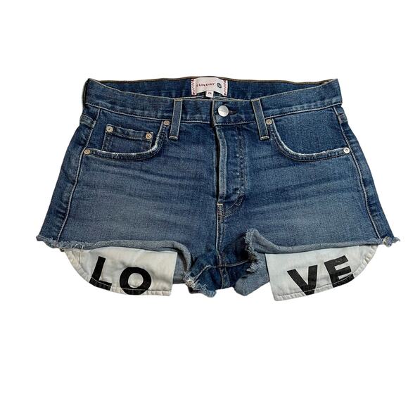 Sundry Mid Rise LO/VE Exposed Pocket Denim Shorts Size 26 Festival Vacation - Picture 1 of 13
